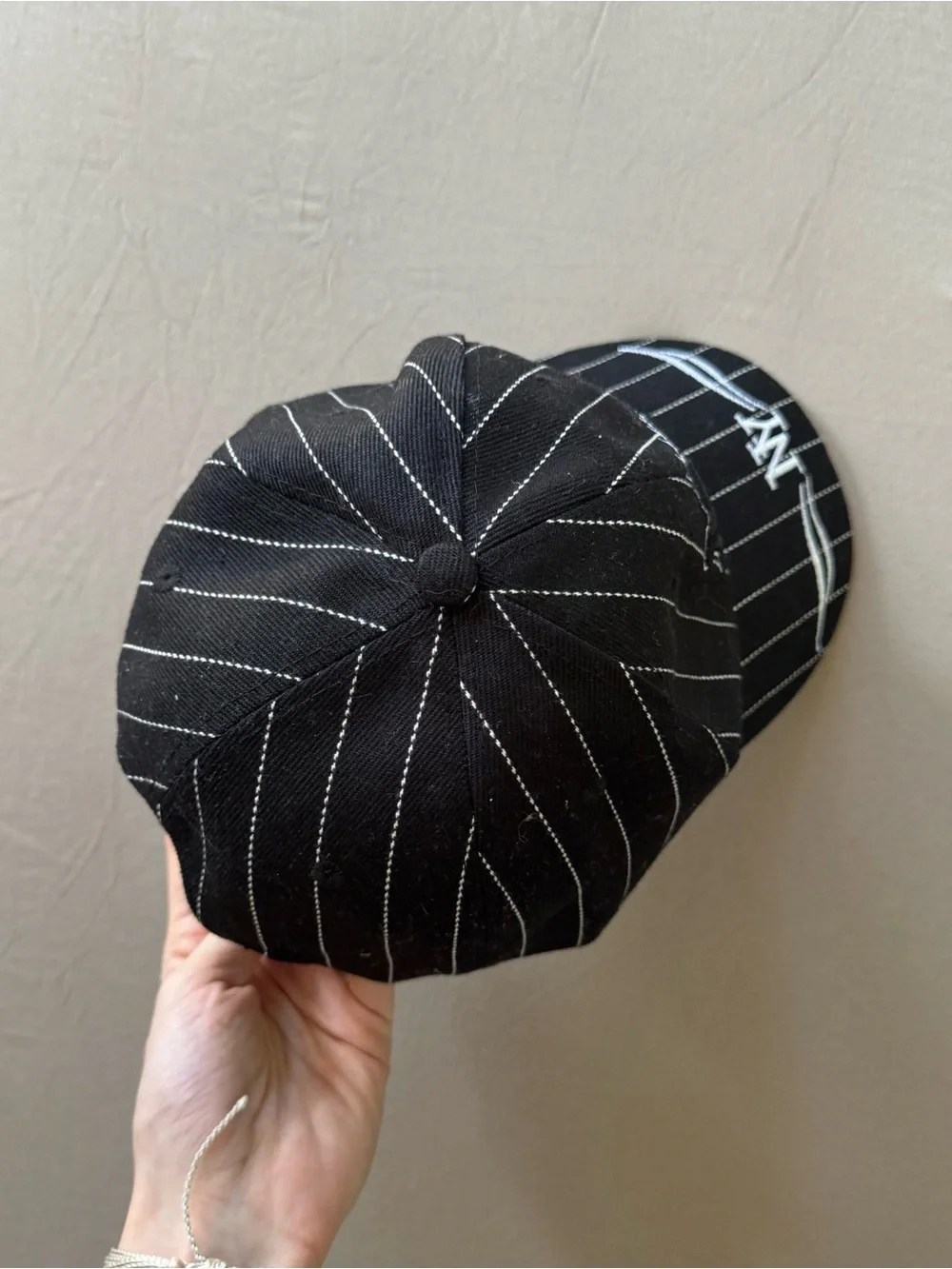 Embroidered Pinstriped New York Cap